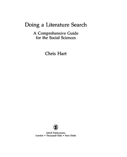 Doing a Literature Search: A Comprehensive Guide for the Social Sciences