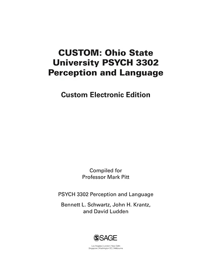Custom: Ohio State University PSYCH 3302 Perception and Language Custom Electronic Edition
