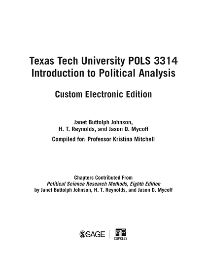 Custom: Texas Tech University POLS 3314 Introduction to Political Analysis Custom Electronic Edition, 1st Edition