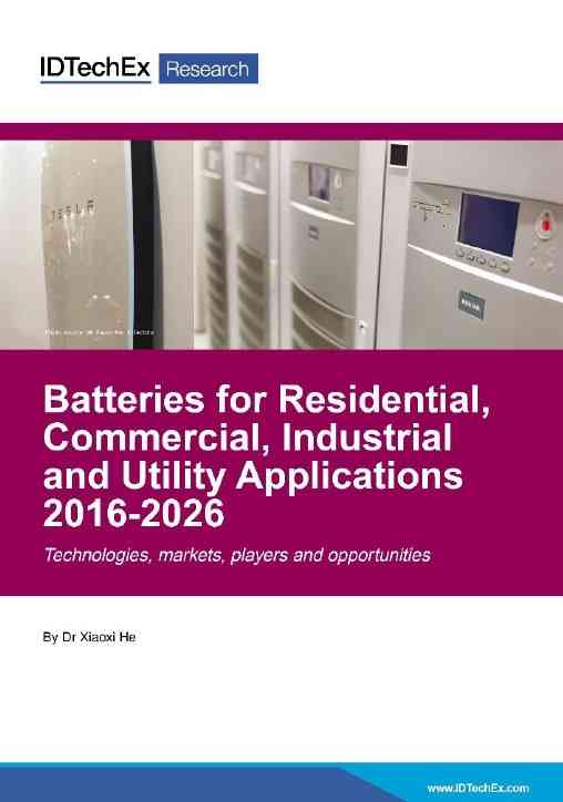 Batteries for Residential, Commercial, Industrial and Utility Applications 2016-2026