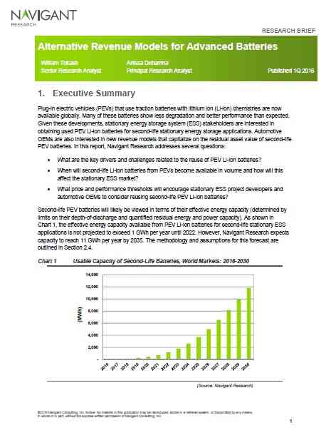 Alternative Revenue Models for Advanced Batteries