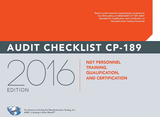 NDT Personnel Training, Qualification and Certification — Audit Checklist 2016 CP-189