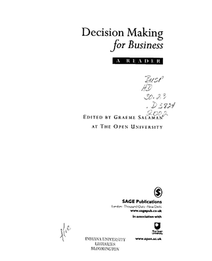 Decision Making for Business: A Reader