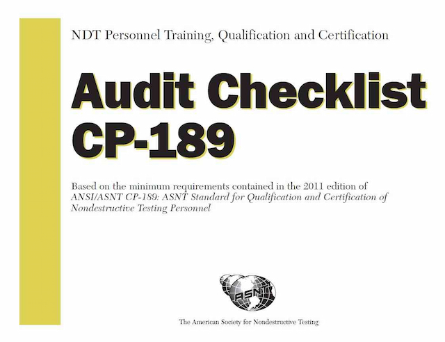 NDT Personnel Training, Qualification and Certification — Audit Checklist 2011 CP-189